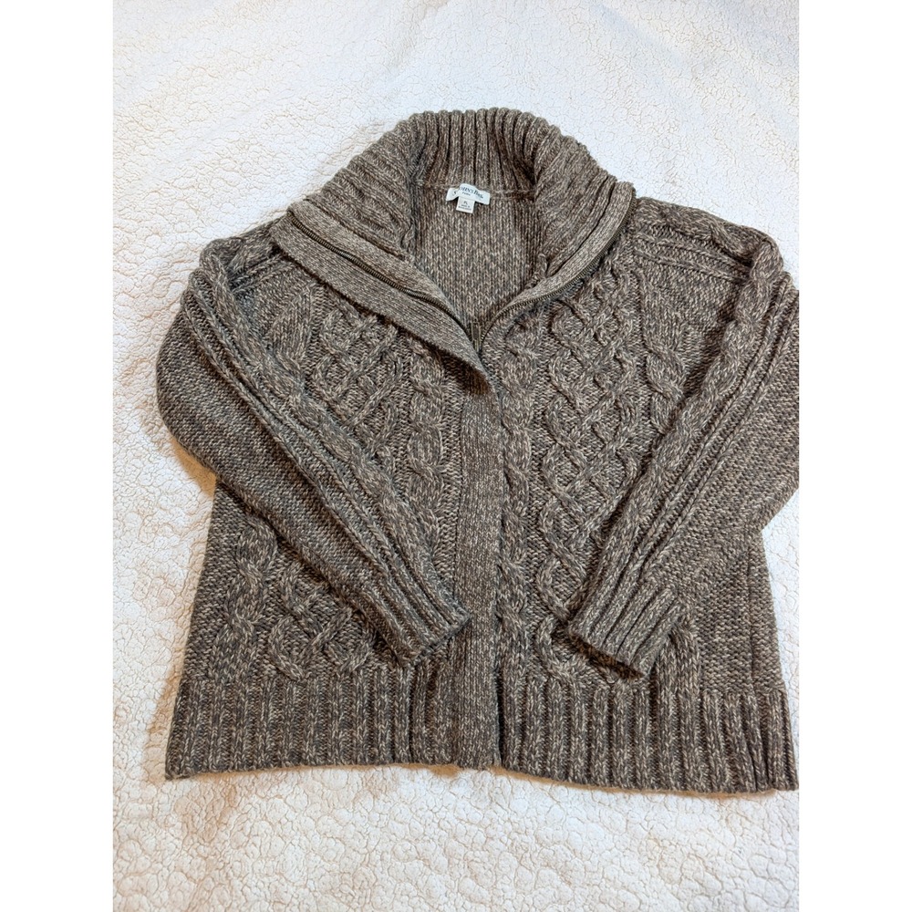 St. John's Bay Brown Cable Knit Full Zip Cardigan Sweater Petite Large
